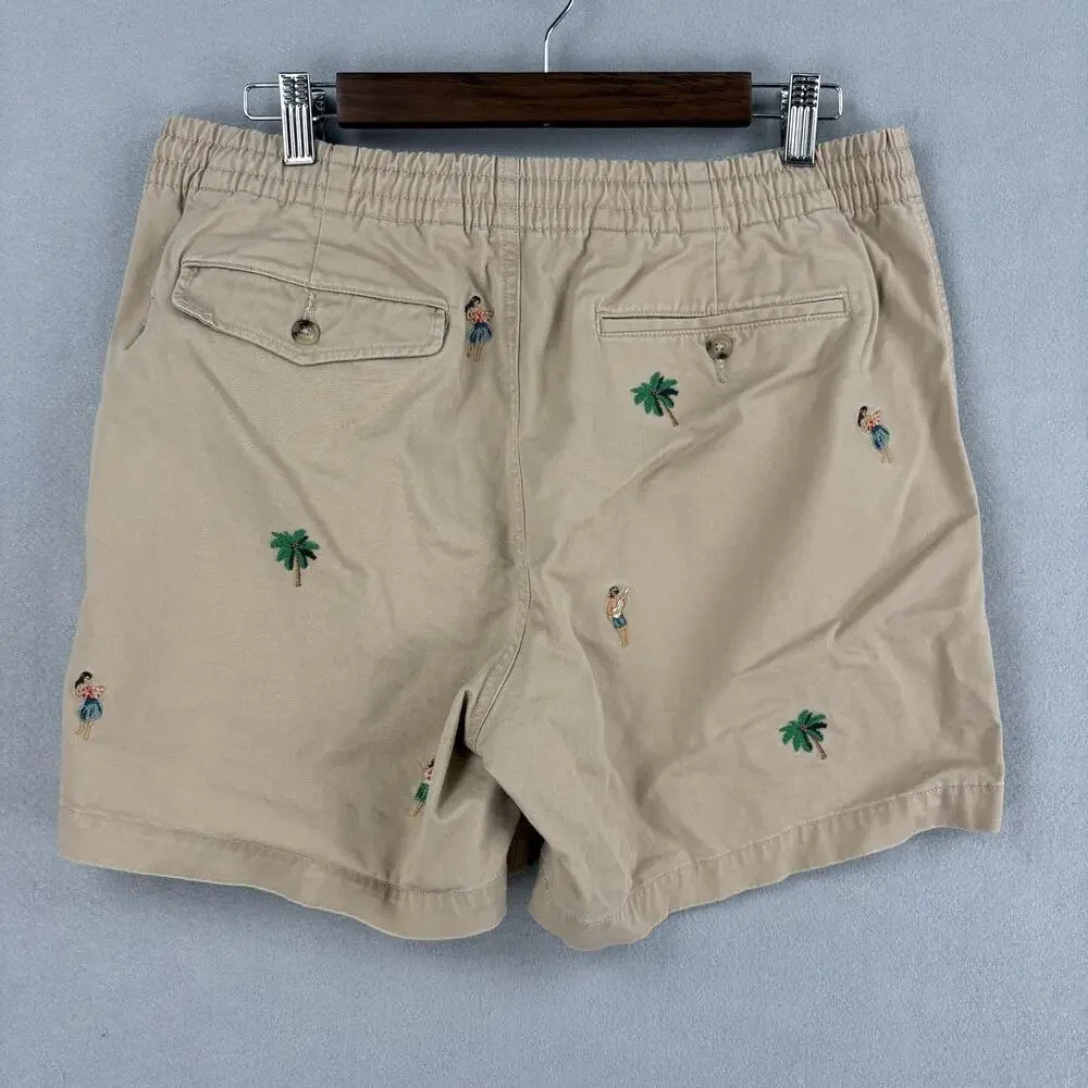 Polo Ralph Lauren Shorts Mens Medium Beige Chino Hula Embroidered 8